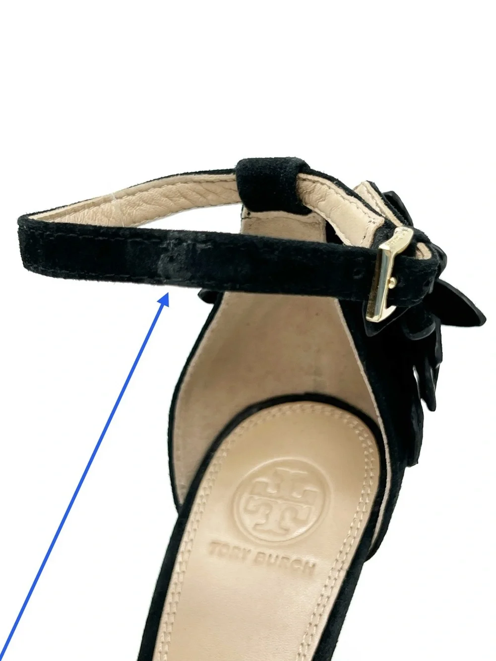 Tory Burch Jules Appliqué Floral Stilettos Size 9 Black Suede Sandals Heels EUC